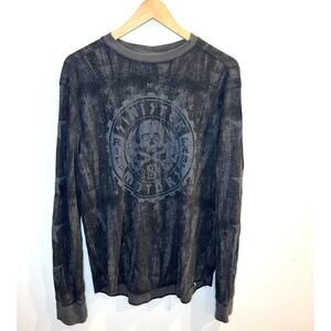 Sinister Mens Y2K Longs Sleeve Thermal Shirt Size Large Skull Crossbones Logo